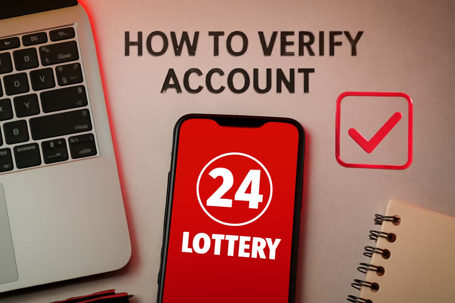 Visual representation of the 24 Lottery account verification process.
