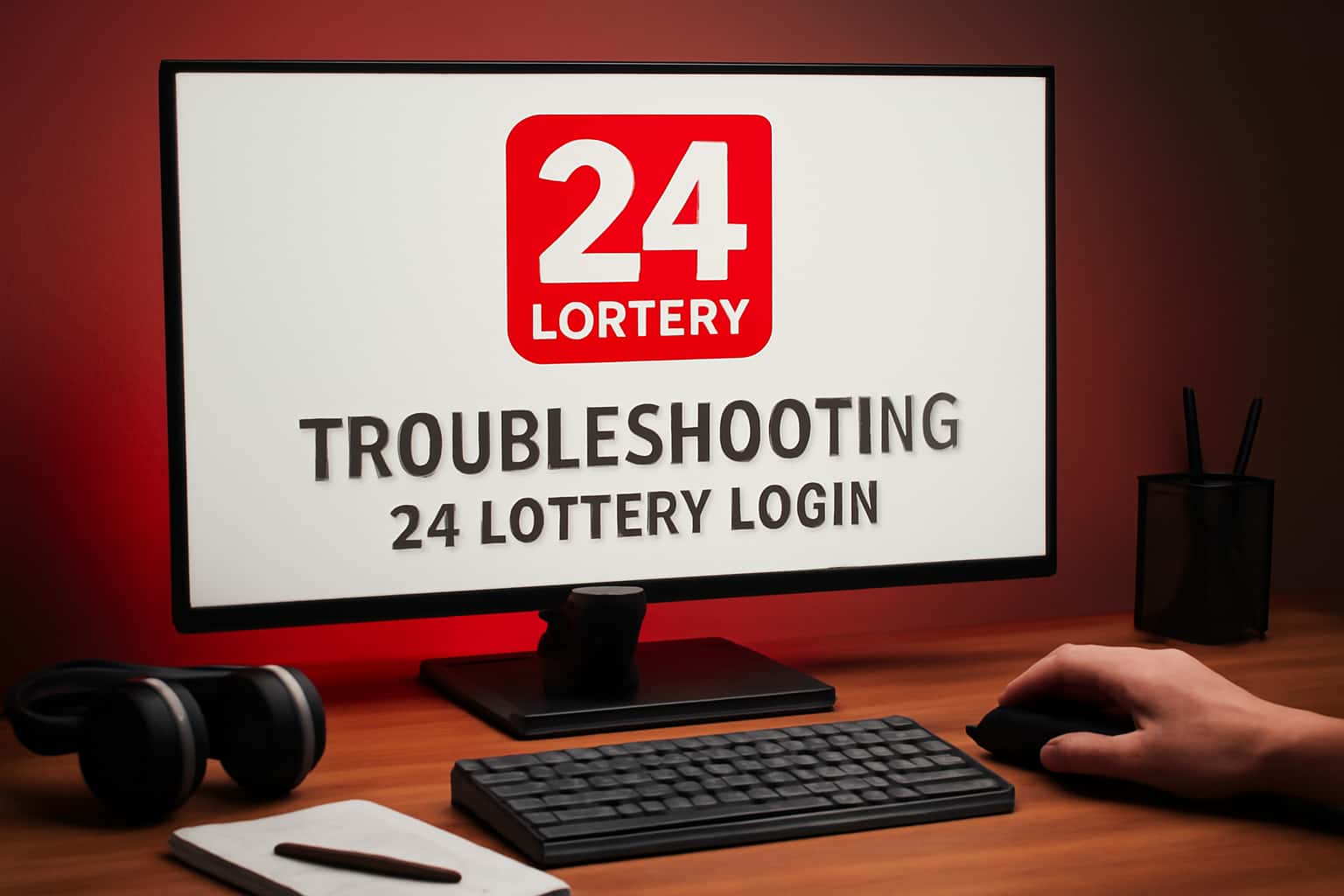 Informational graphic illustrating troubleshooting steps for 24 Lottery login.